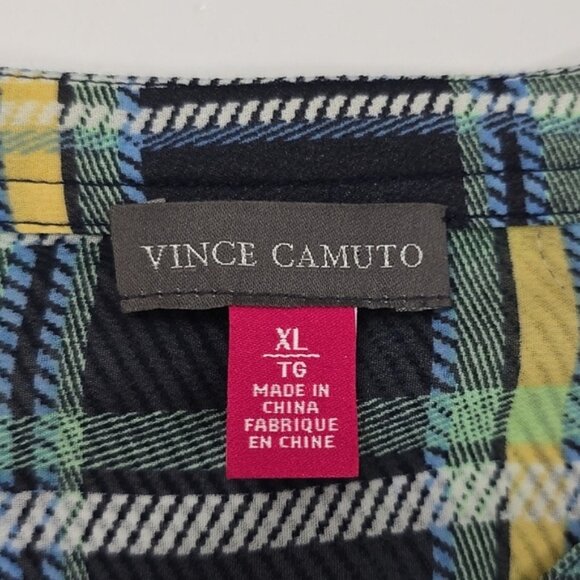 Vince Camuto Women's Semi Sheer Blue White Plaid Long Sleeves Blouse Size XL - Picture 10 of 12